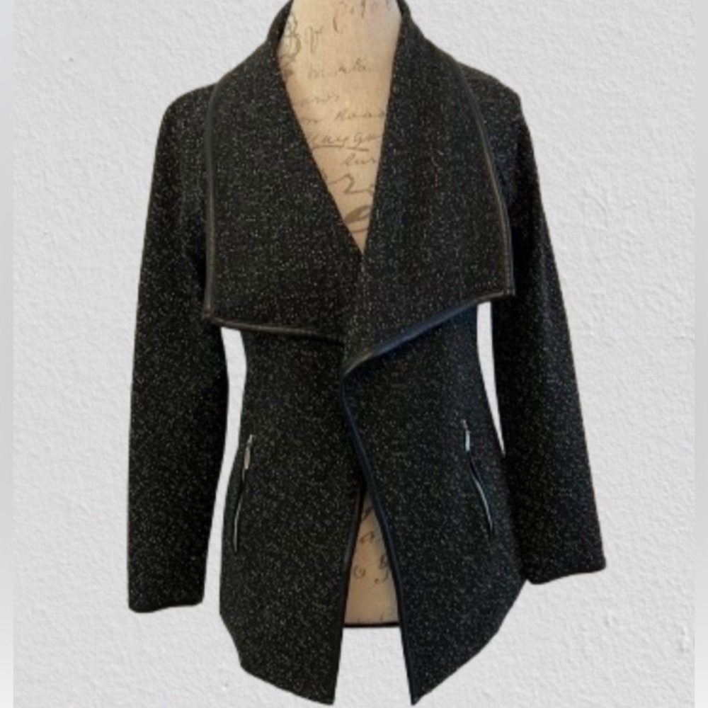 Rafaella Black Tweed Open Front Shawl Style Jacket Size Small